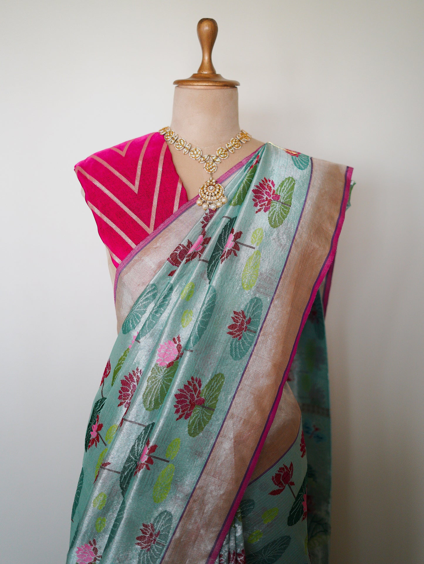 Pichwai Lotus Motif Jaal in A Double Tissue Saree