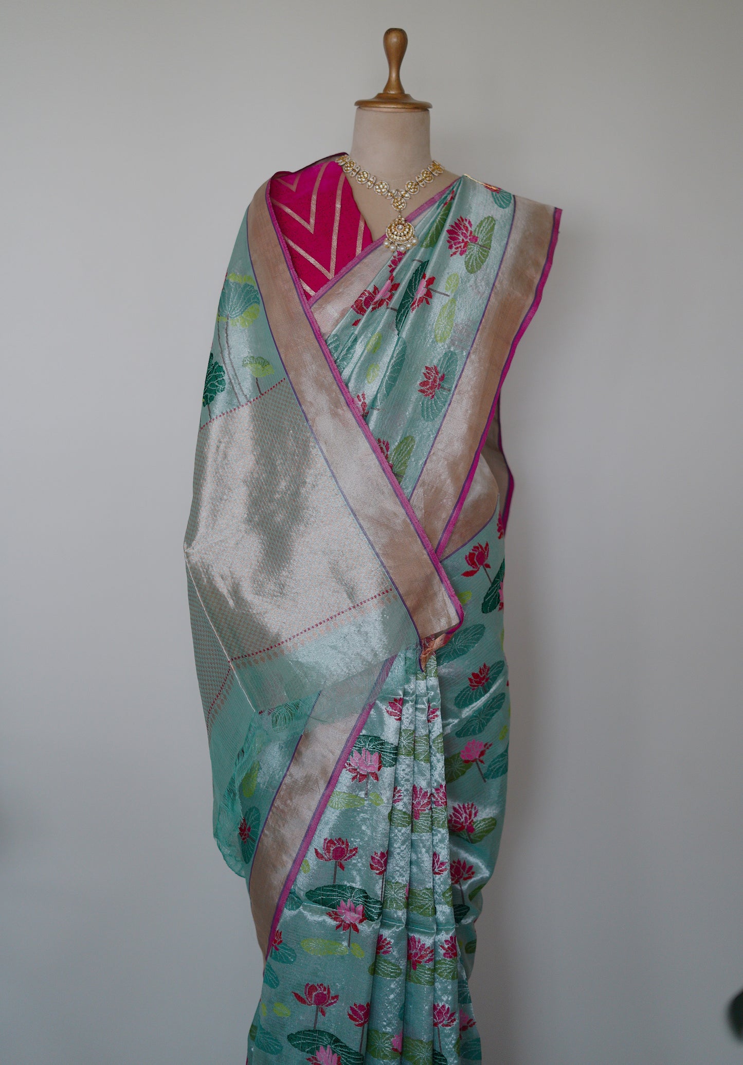 Pichwai Lotus Motif Jaal in A Double Tissue Saree