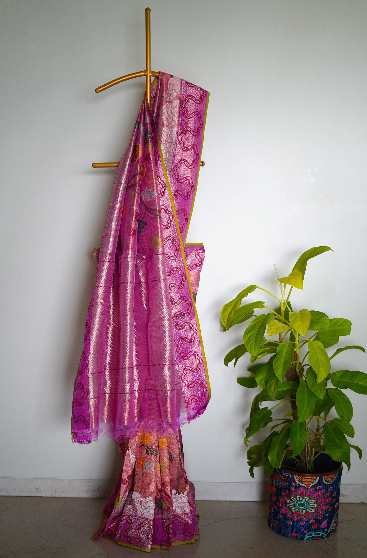 Double Tissue Saree in Flame Orange