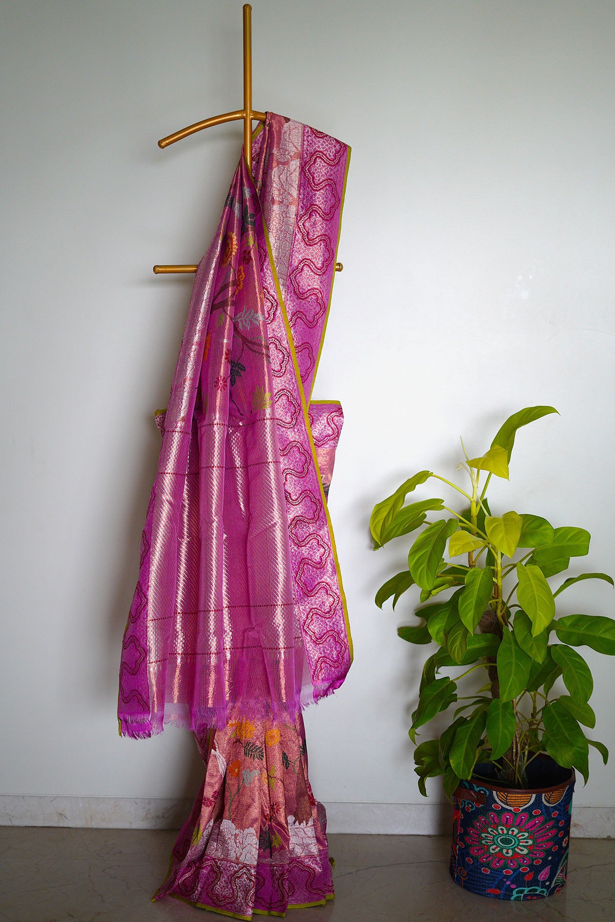 Double Tissue Saree in Flame Orange