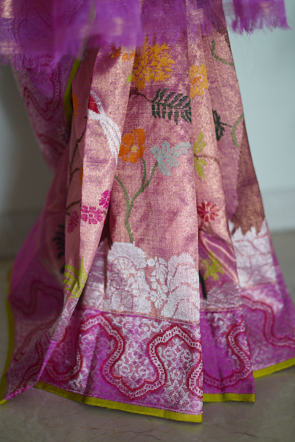 Double Tissue Saree in Flame Orange