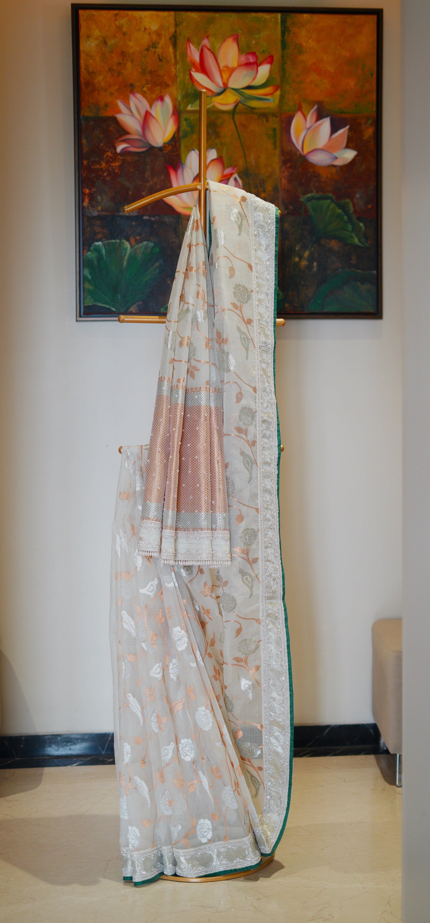 Off White Jaal Saree with Intricate Work