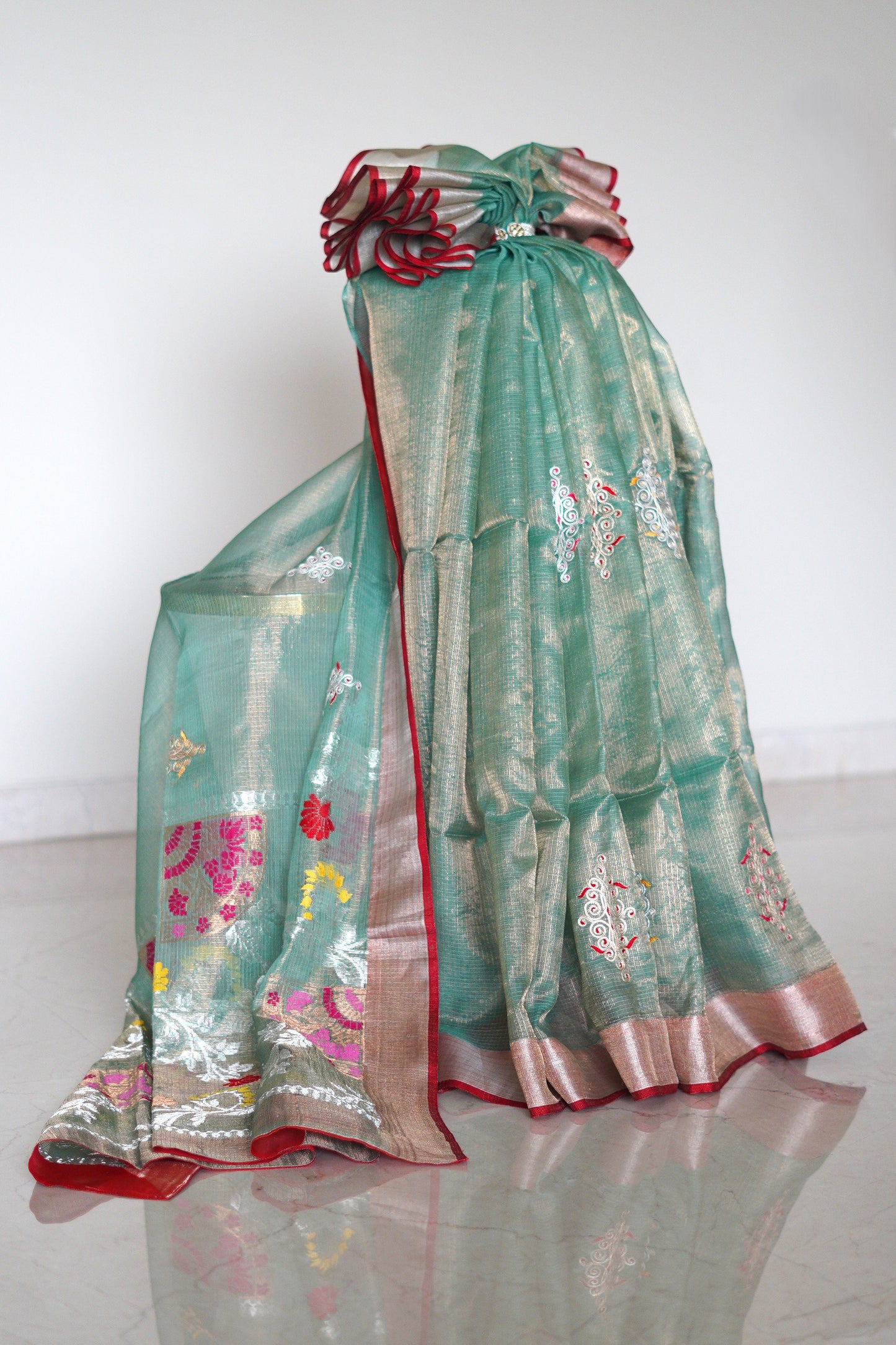 Sea Green Tissue Saree with Dori Handwork