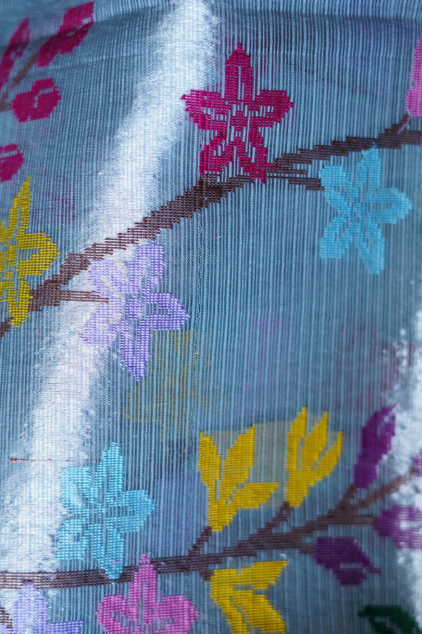 Ash Blue Saree With Paithani Jaal