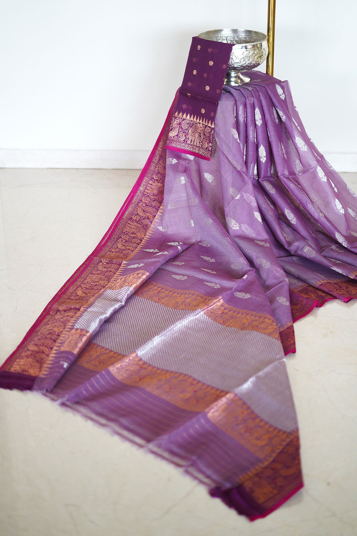 Purple Non Tissue Saree with Kanchi Border and Butis