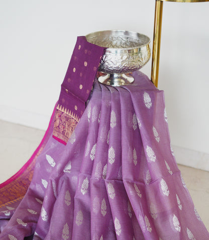 Purple Non Tissue Saree with Kanchi Border and Butis