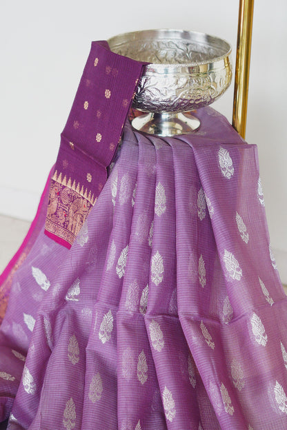 Purple Non Tissue Saree with Kanchi Border and Butis