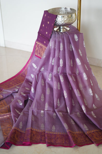 Purple Non Tissue Saree with Kanchi Border and Butis