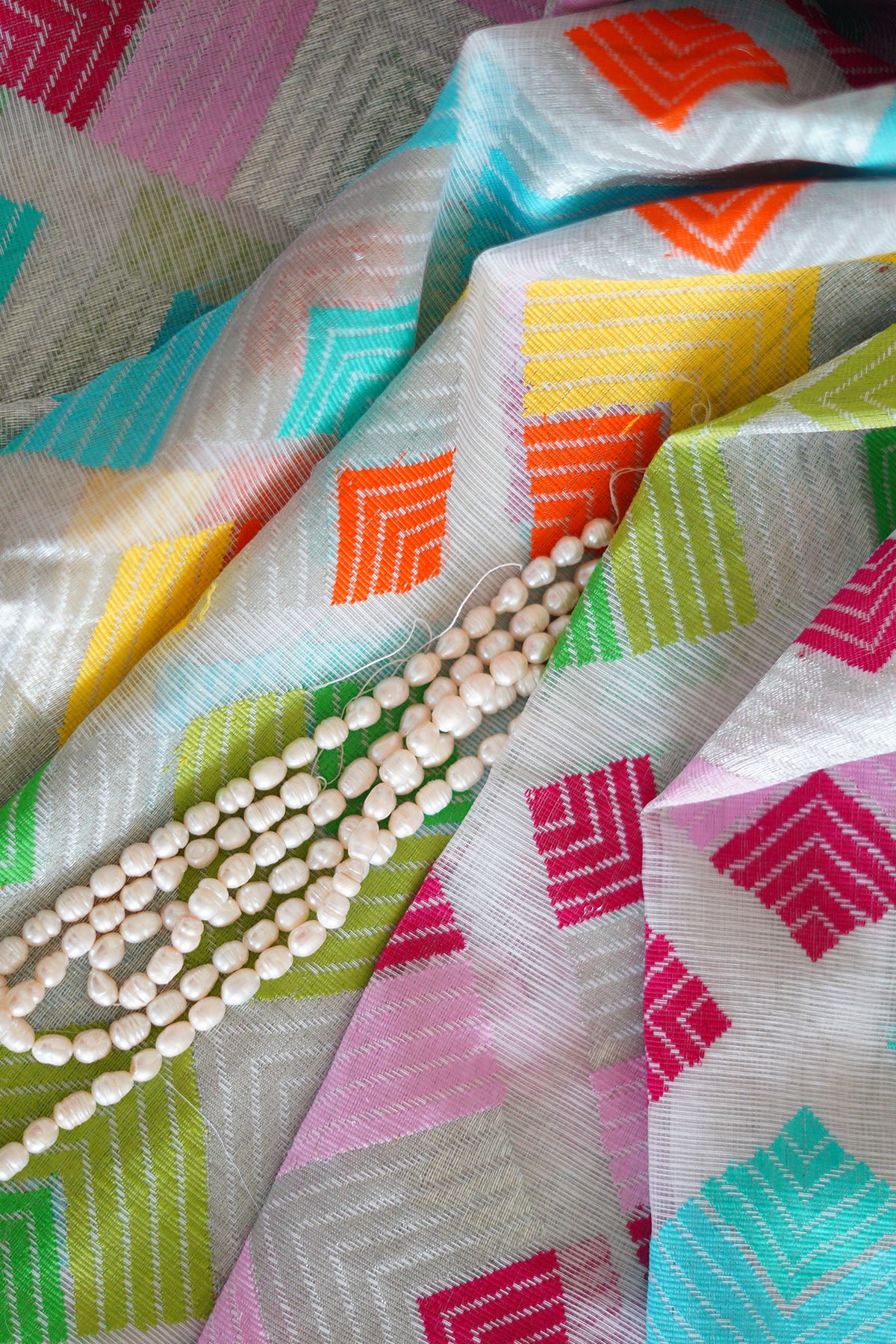 off White Phulkari Design in Multicolour