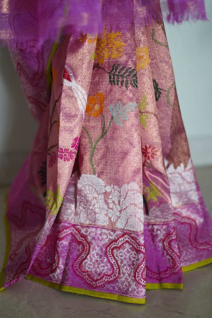 Double Tissue Saree in Flame Orange