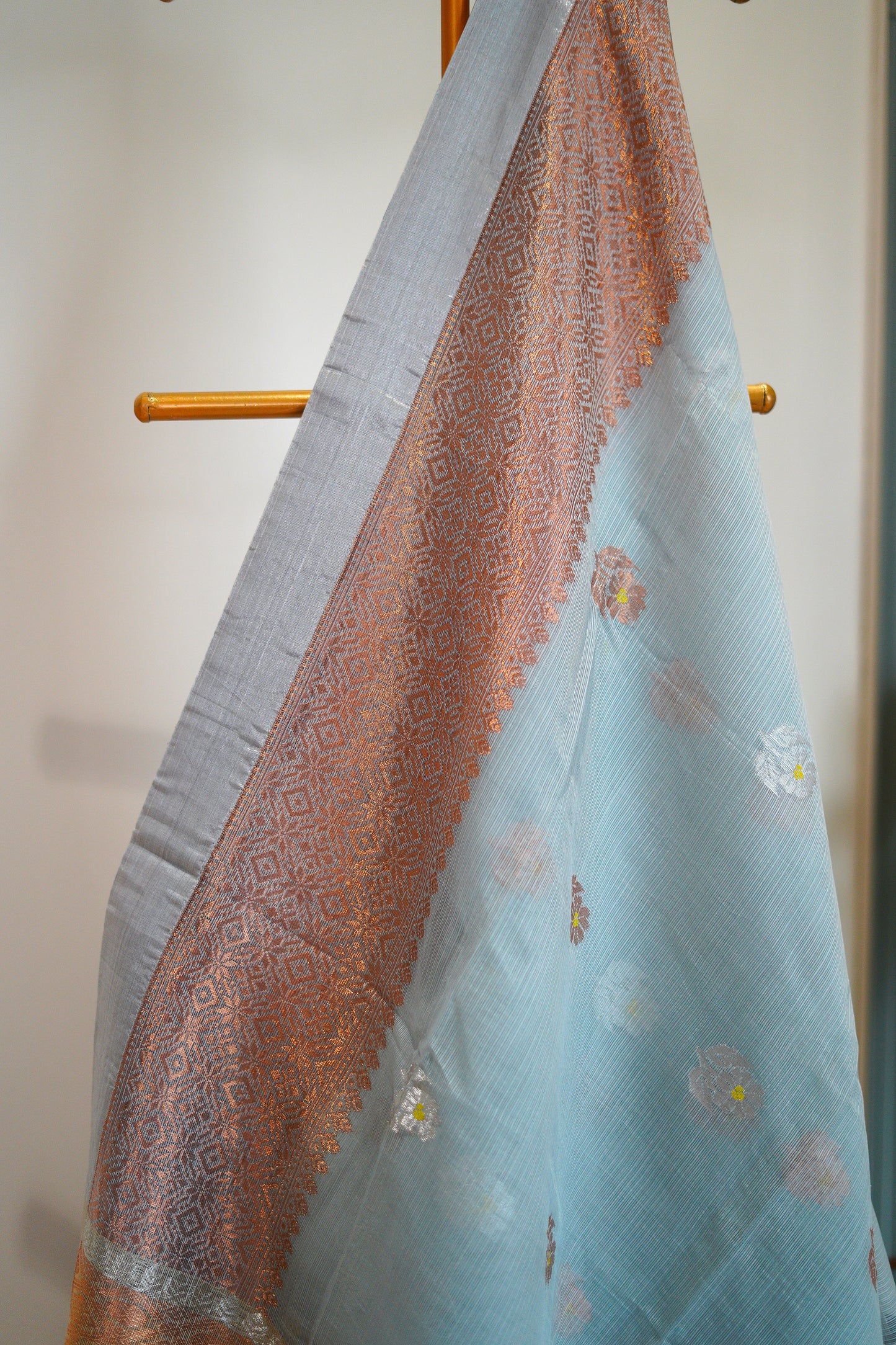 Blue Tissue Saree with Yellow Border