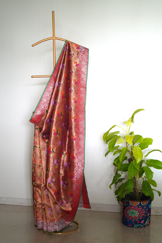 Double Tissue Jamawar Saree with Motif Border