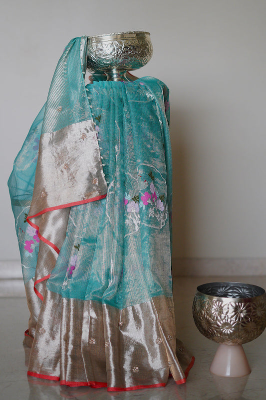 Gorgeous Blue Saree with 6 Inch Zari Border