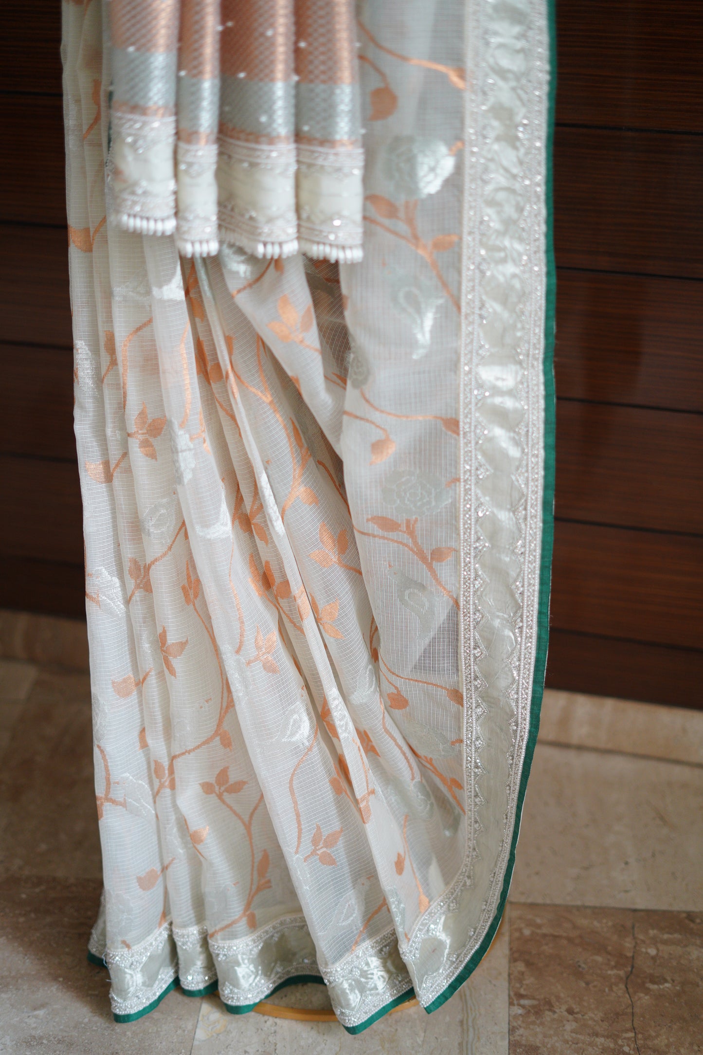Off White Jaal Saree with Intricate Work