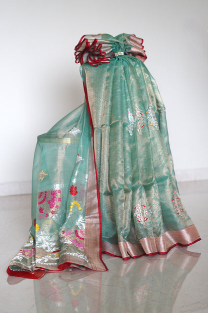 Sea Green Tissue Saree with Dori Handwork
