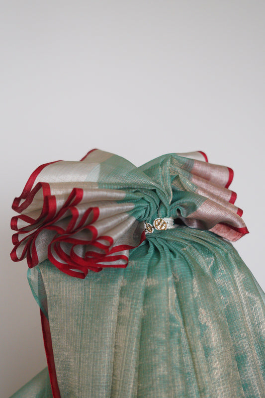 Sea Green Tissue Saree with Dori Handwork