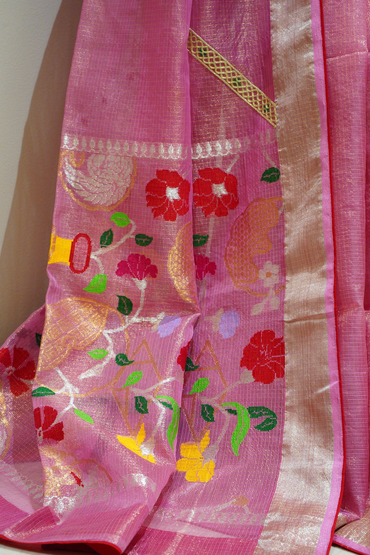 Deep Pink Single Tissue Saree with Dori Work