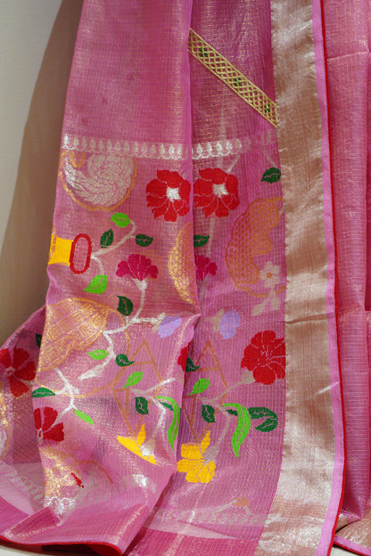 Deep Pink Single Tissue Saree with Dori Work