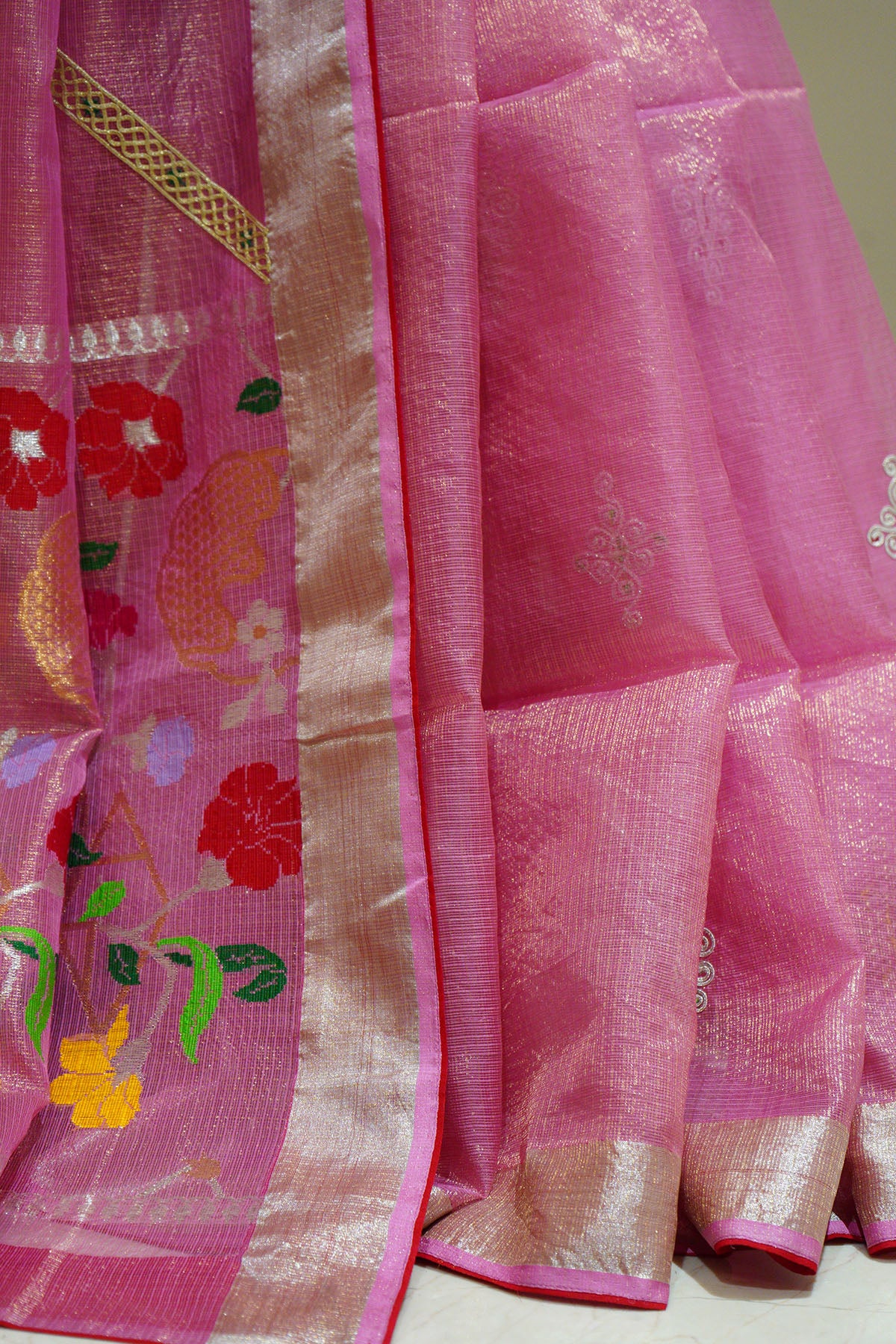 Deep Pink Single Tissue Saree with Dori Work