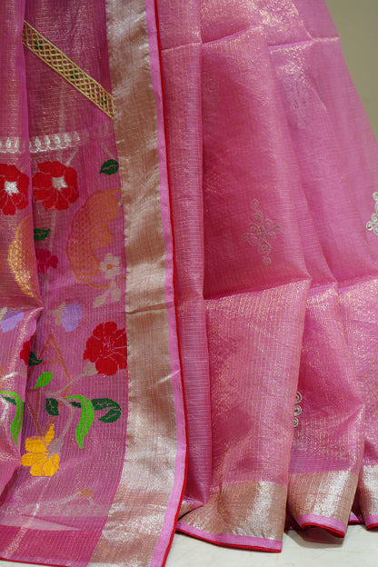 Deep Pink Single Tissue Saree with Dori Work