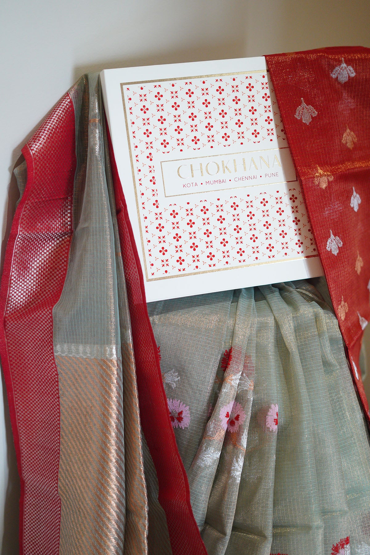 Teal Color Single Tissue Saree with Floral Buta