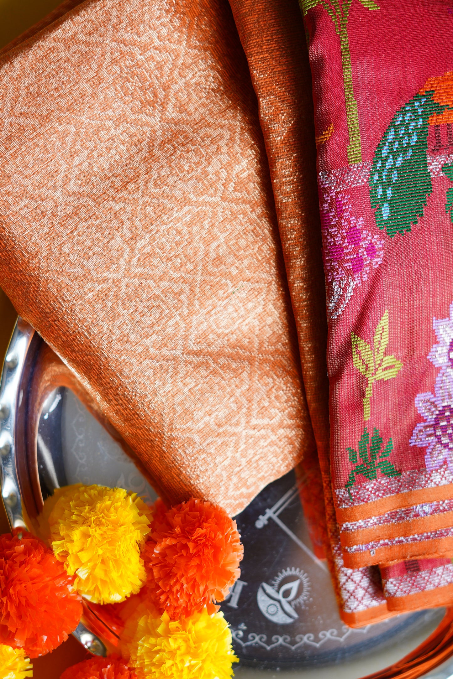 Flame Orange Weave Saree