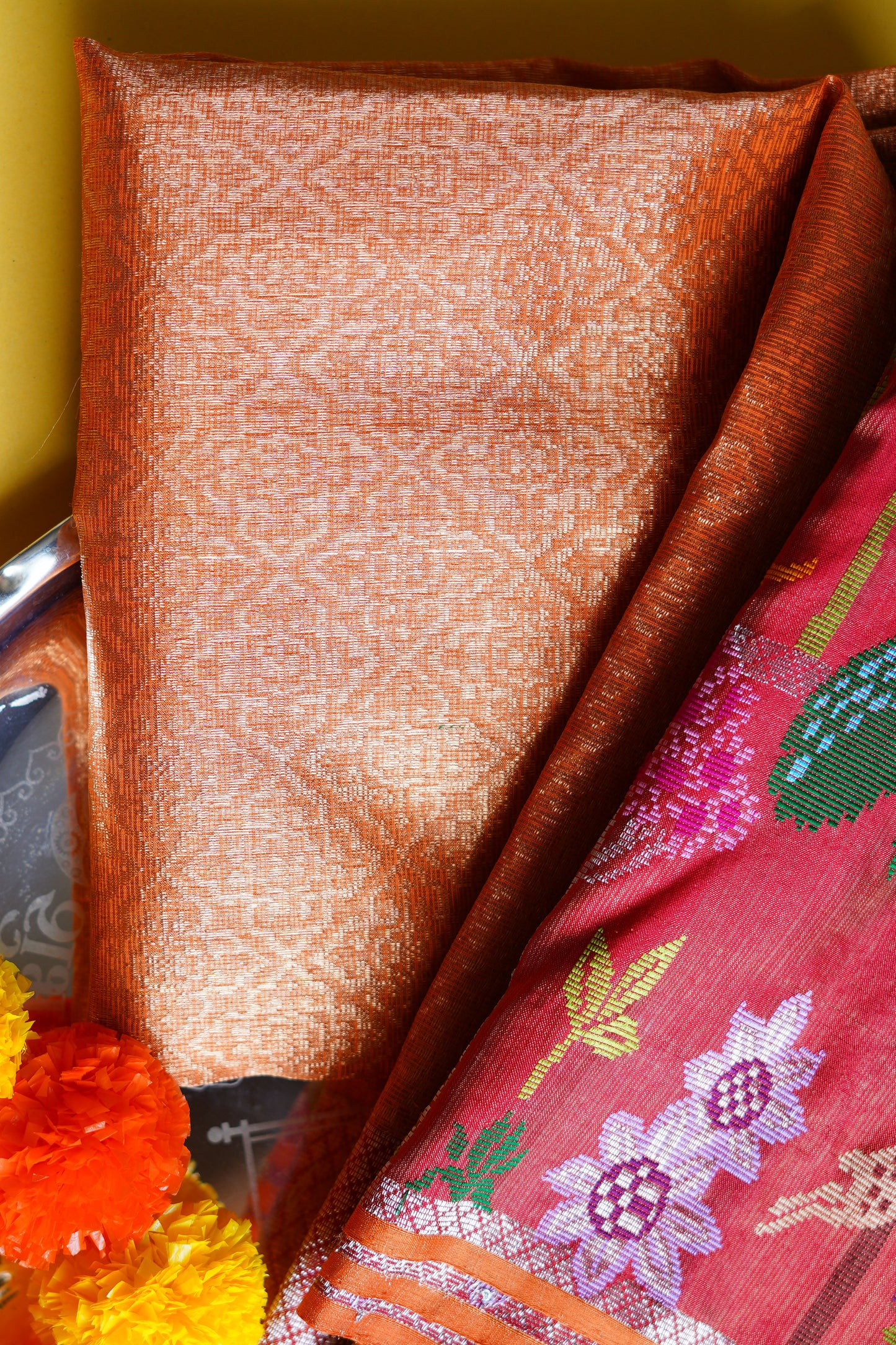 Flame Orange Weave Saree