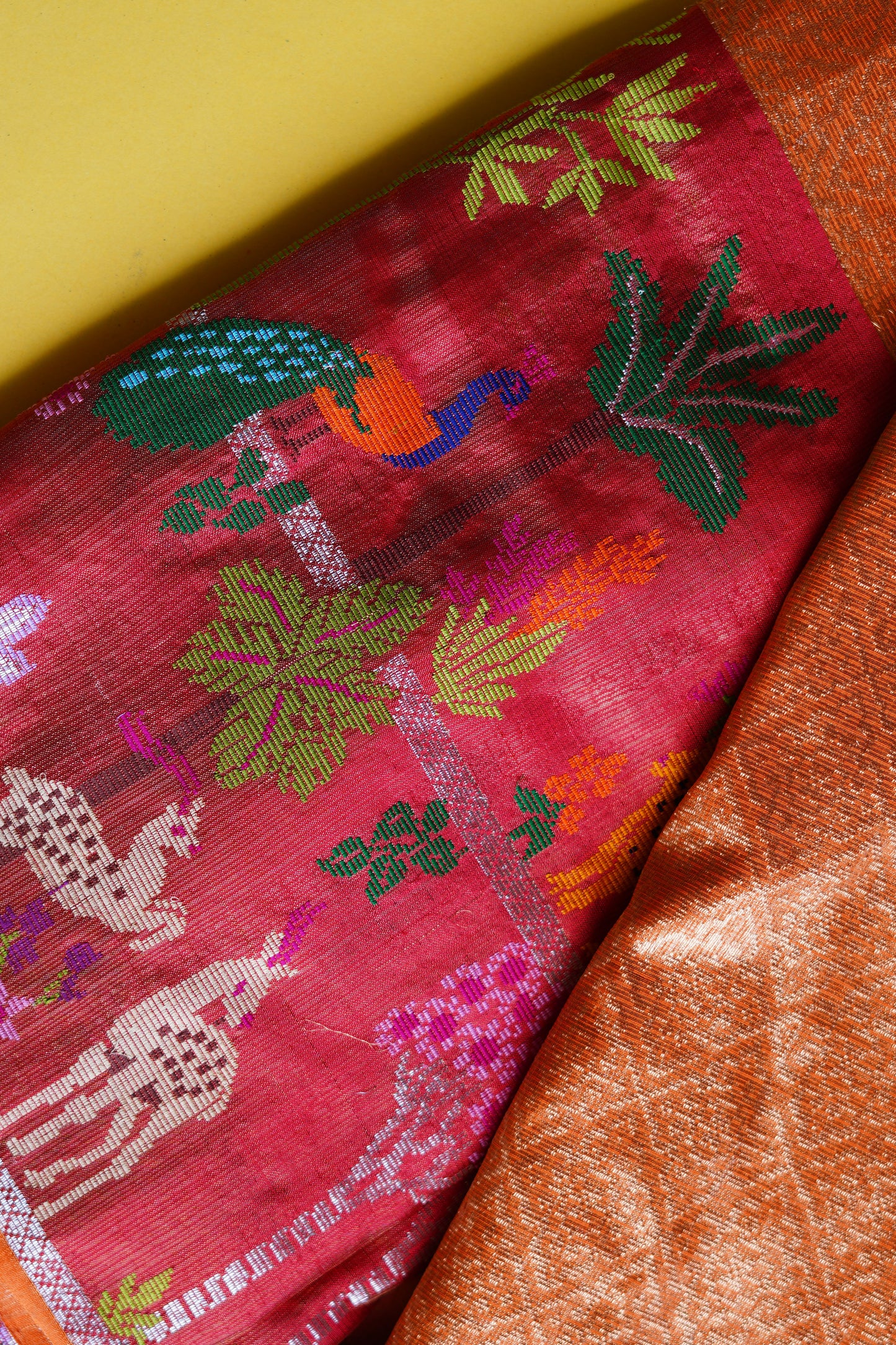 Flame Orange Weave Saree