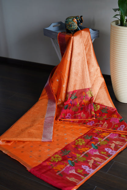 Flame Orange Weave Saree