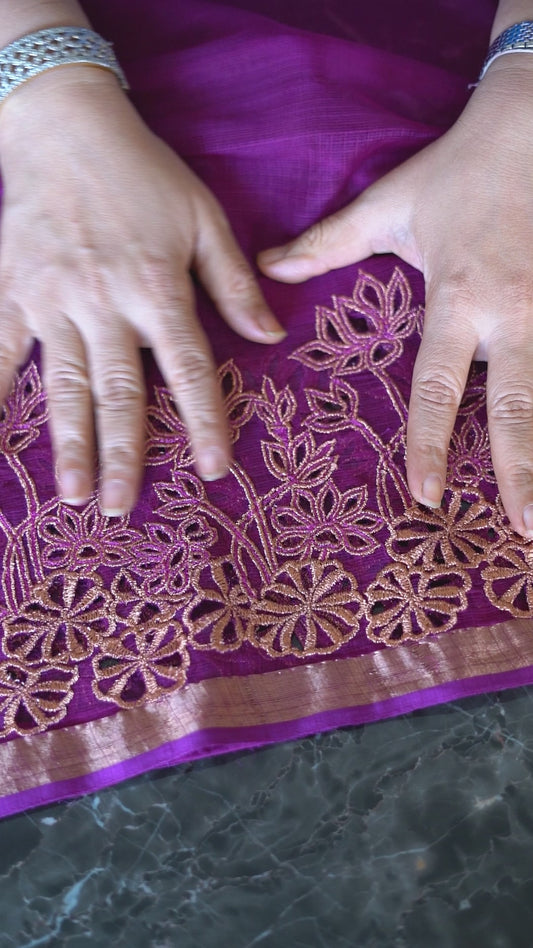 Purple Organza Cut Work Saree